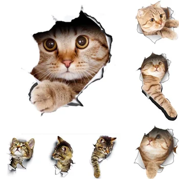 Katės 3D Sienų Lipduko Tualetas Lipdukai Skylę, Vaizdas Ryškus Šunys Vonios kambarys vidaus Apdailos Gyvūnų Vinilo Lipdukai Meno Siena Lipdukas