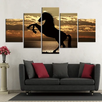 Sienos Menas Saulėlydžio gyvūnų arklių Drobės Tapybos 5 Vnt Spausdinti Plakato Nuotraukas Miegamųjų Namo Apdaila