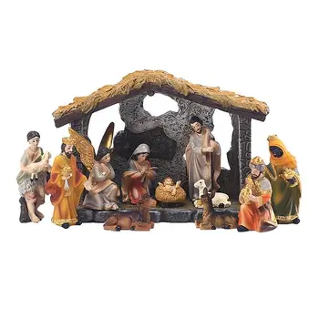 Statula Kristaus Gimimo Scena Nustatyti Kalėdų Lovelę Figūrėlės Kūdikėlį Jėzų Ėdžiose Miniatiūros Ornamentu Katalikų Bažnyčia Dovana, Namų Dekoro