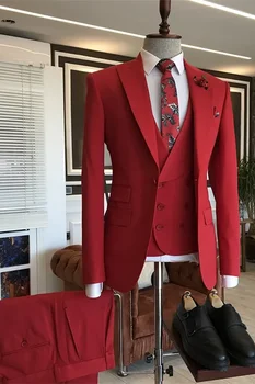 Raudona Rąstinio 3 Gabalus Pasiekė Atvartas Prom Mens Kostiumai Kostiumų Homme Verslo Mens Kostiumai Vyrams Ternos Masculinos Vestuvių Tuxedos