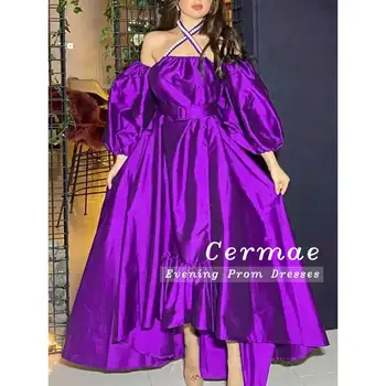 CERMAE Spalvingas Violetinę Satino Apynasrio-line Kamuolys Suknelė 2023 Moterų Elegantiškas Vestuves Suknelė Sluoksniuotos Rankovėmis Bridesmaid Suknelę