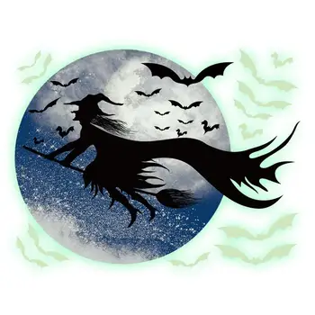 Ragana Langą Tvirtai Laikosi Švyti Tamsoje Ragana Mėnulis Gpgb Helovinas Sienos Lipdukai Siaubo Lipdukai Didelis Halloween Lango Dekoracijos