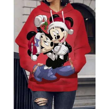 Retro Disney Mickey Mouse Spausdinti Hoodies Moterų Rudenį Atsitiktinis Ilgomis Rankovėmis Puloveriai Viršūnes Korėjos Harajuku Stilius Laisvas Palaidinukė