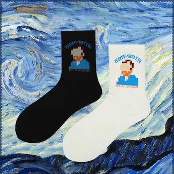 Unisex Vyrų, Moterų Kojinės Medvilnės Streetwear Sox Van Gogh Pora Kojinių Baltos Spalvos Juoda Calcetines Mujer Harajuku Mados Trumpas Įgulos Kojinių