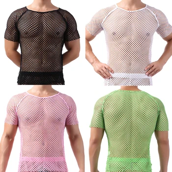 Vyrai Undershirts Akių Skaidrus Šortai Sleeve T-shirts Sexy žvejybos tinklas Marškiniai Tee Vien Sleepwear Slydimo Homme Sporto Priežastinis Camiseta