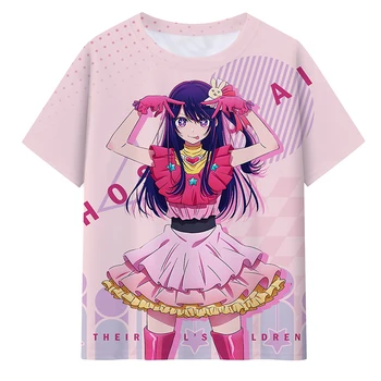 Vaikai Anime Oshi Ne Ko Print T Shirt Girls Kawaii Viršūnes Berniukai Animacinių filmų T-shirts Bamblys Tees Vaikų Vasaros Drabužių trumpomis Rankovėmis