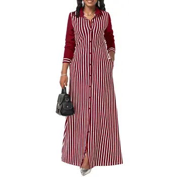 Raudona Mėlyna Poliesteris Afrikos Suknelės Moterims, Rudenį, Pavasarį Afrikos ilgomis Rankovėmis V-kaklo, Elegantiškas, Ilgas, Maxi Suknelė Afrikos Drabužiai