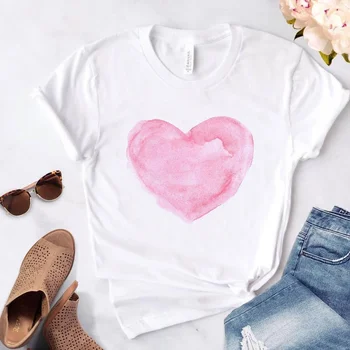 Vasarą Romantiškos Meilės Peach Spausdinimo T-shirt Mados Moterų Atsitiktinis Pagrindas, O-apykakle Balti Marškiniai trumpomis Rankovėmis Ponios Marškinėliai Grafinis Viršų