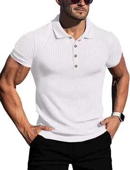 2023 m Vyrų bėgimo sporto treniruoklių vasaros didelio elastingumo vertikalus ilgas rankovėmis POLO marškinėliai slim trumpomis rankovėmis polo marškinėliai