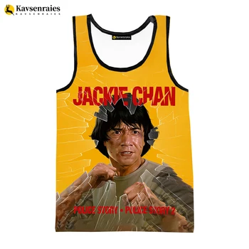 2023 Vasaros Naują Stiliaus Kung Fu Filmų Žvaigždė Jackie Chan Unisex 3D Spausdinimo Modelis Atsitiktinis Apvalios Kaklo trumpomis Rankovėmis Negabaritinių Liemenė