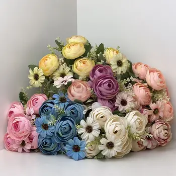9 Spalvų Derliaus Šilko Rožė Dirbtinių Gėlių Aukštos Kokybės Meninės Prabangių Gėlių Kompozicijų Namų Vestuvių Dekoravimas