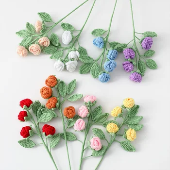 1PC Rankų Mezgimo Rose Dirbtinis Nertų Gėlių daigai Vestuves Gėlių kompozicijų Ornamentu Namų Kambarį Stalo Dekoras