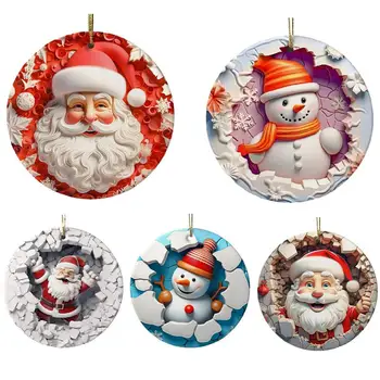 3D butas sniego Santa Claus akrilo pakabukas mielas Kalėdų Eglutė apvalios Ornamentai, su Pakabinti Virvę Kalėdų Vakarėlį Apdaila