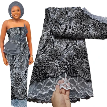Bestway Karšto Parduoti Afrikos Nėrinių Audinio 2023 Aukštos Kokybės 5 Metrų Nigerijos Šalis Suknelė China Siuvinėjimo Prancūzijos Tiulio Nėrinių Medžiagos