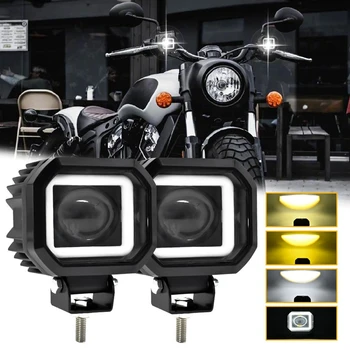 30W 6000LM Aikštėje LED Angel Eyes Šviesos Juosta 6000K/3000K Balta+Geltona Šviesos diodų (LED) Darbo Šviesos Motociklų Bekelės - 2VNT
