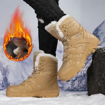 Žiemos Karinės Boots Mens Lauke Šilta Oda Vaikščiojimo Batai Vyrams Armijos Specialiosios Pajėgos Dykumos Batų Taktinis Kovoti Batai