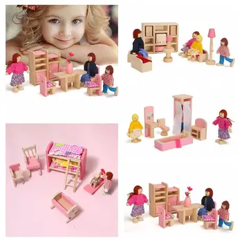 Rožinis Lėlių Baldų Rinkinys, Žaislas, Žaisti, Namuose 1:12 Masto Miniatiūriniai Baldai Žaislas Medinės Lėlės Medienos Baldai Lėlės