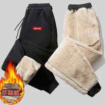 Vyrai Vilnos Šiltas Krovinių Pants Plus Size Prarasti Spausdinti Pliušinis Šilumos Raišteliu Kelnės 2023 Rudens Žiemos Sporto Outwear Sweatpants