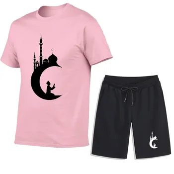 Vasaros Vyrų Musulmonų Stilius Spausdinti Sportinės aprangos Kostiumas Patogus, Kvėpuojantis Mados Trumpas Kelnes+trumpomis Rankovėmis T-shirt Nustatyti Streetwear