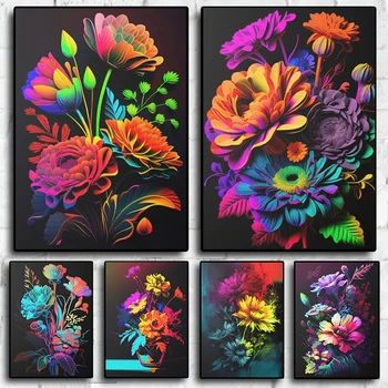 Spalvinga Gėlės Art Neon Gėlių Plakatai Estetika Spausdinti Sienų Paveikslai Tapyba Namų Puošybai Kambarį Dekoro Freskos Dovana