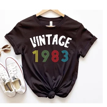 Harajuku Medvilnės Moterys T Shirts Derliaus 1983 Retro Marškinėlius 40 40 Metų Tshirts Šalies Drabužius, O Kaklo Grafinis Tee Unisex Viršūnės