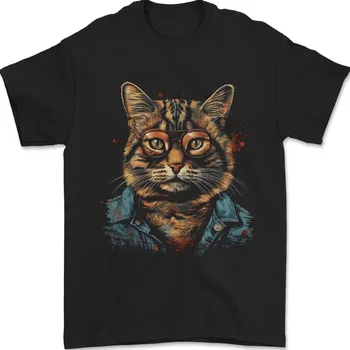 Streetwise Katė Su Akiniais Vyrai T-Shirt 100% Medvilnės ilgomis rankovėmis