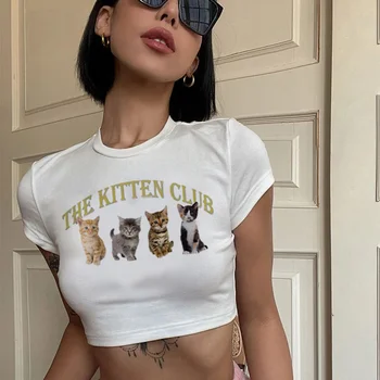 y2k Kačiukas Klubas cyber y2k streetwear yk2 pasėlių viršų Moteris goth kawai gotikos tee marškinėlius
